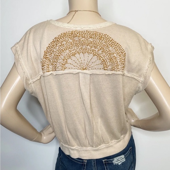 We The Free People Wrap It Up S Embroidered Crossover Top Shirt Short Sleeve - Picture 4 of 4